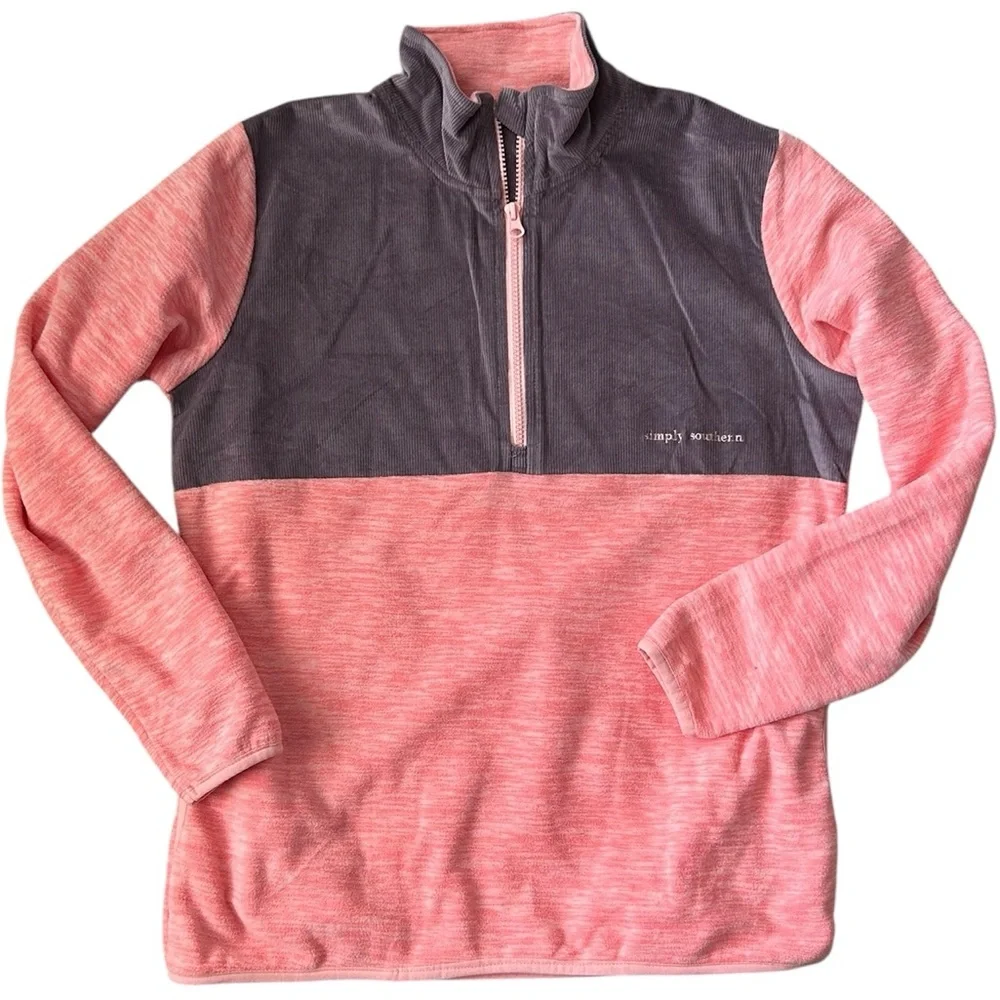 Simply Southern SimplyCordy Half-Zip Sweatshirt in Coral & Purple S - Picture 10 of 11
